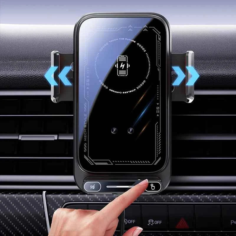 Black 15W Wireless Car Charger With IR Sensor One Touch Rotation Vent Mount