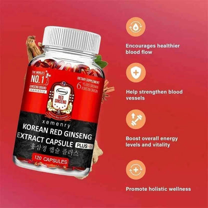 Korean Red Ginseng Supplement 120 Capsules for Energy and Stress Relief