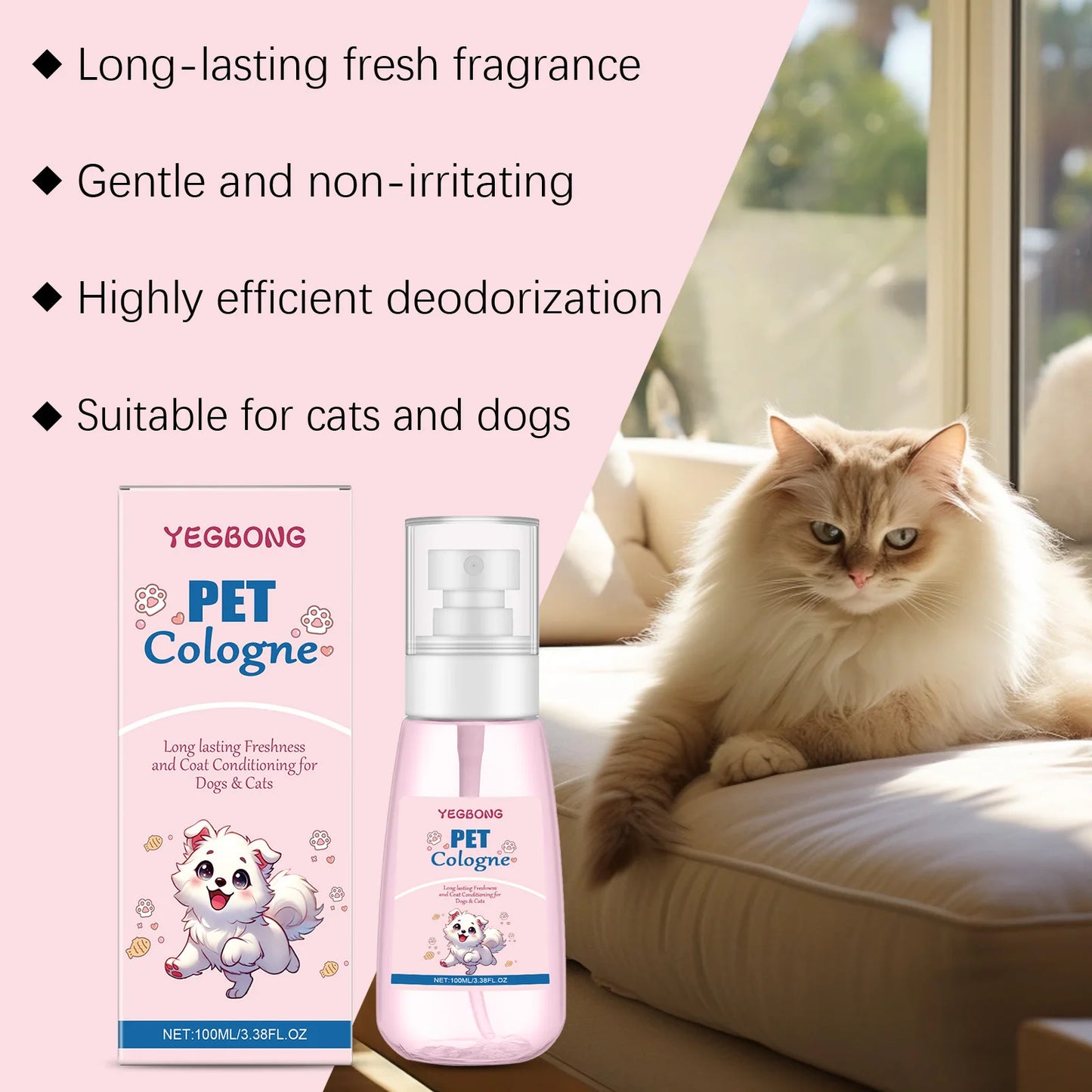 YEGBONG Pet Cologne It emits the Scent of Baby Powder, Keeps Pets Fresh and Pleasant for a Long Time, and Avoids Odor