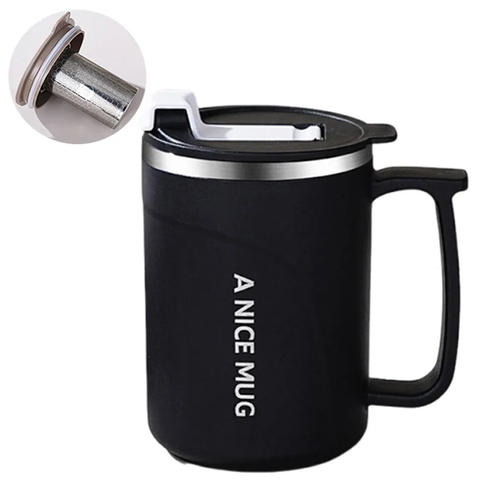 500ml Insulated Coffee Cup Stainless Steel Double-layer Vacuum Water Bottle with Tea Strainer Simple Thermos Cup Outdoor Sports
