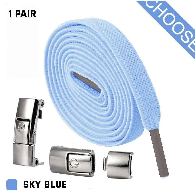 Press Lock Elastic Shoelaces 8mm Flat No Tie For Shoes Kids Adults