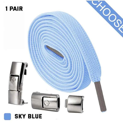 Press Lock Elastic Shoelaces 8mm Flat No Tie For Shoes Kids Adults