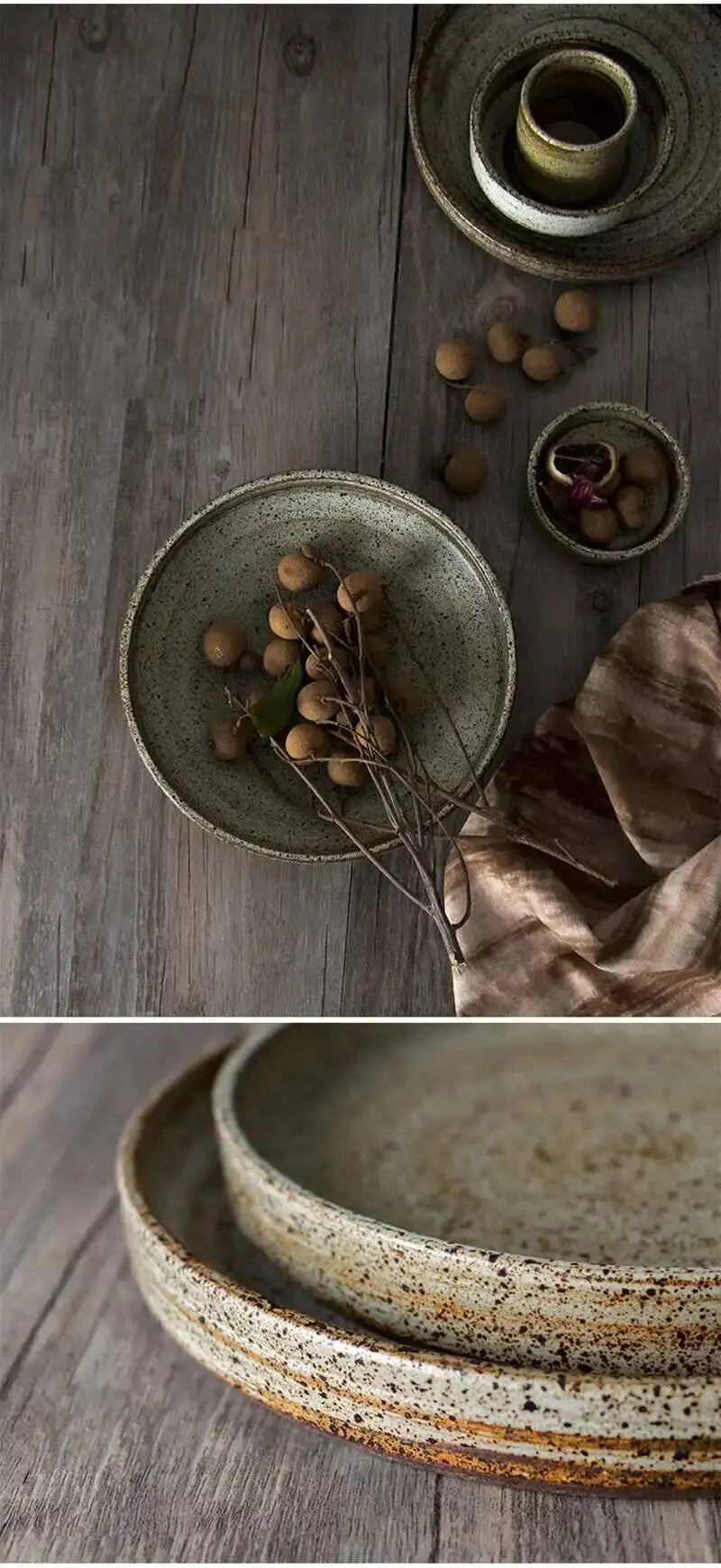 Retro Handmade Stoneware Rice Soup Bowl Tea Cup Round Steak Salad Dinner Plate Dishes Home Dining Dish Japanese Tableware Set