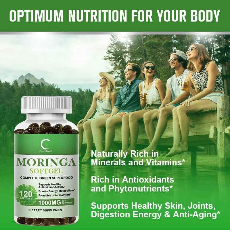 Organic Moringa Leaf Extract 1000mg Capsules Immune Support Digestive Health