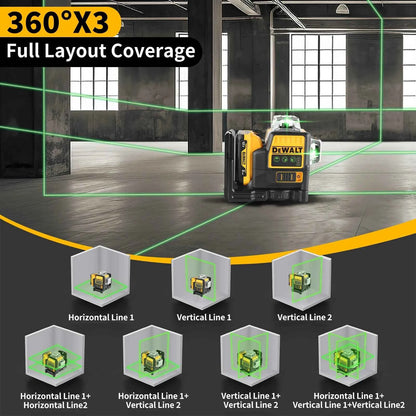 DEWALT DW089 12V Li-Ion Laser Level 12 Line 3×360°Vertical Horizontal Self Levelling Green Beam for Indoor Outdoor Building Work