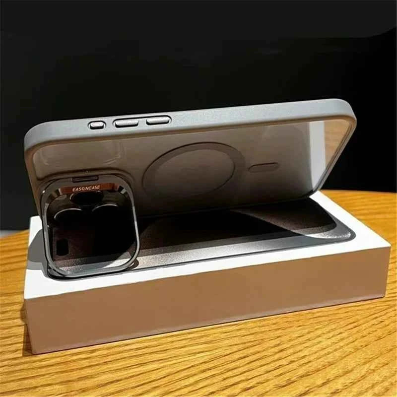 Luxury Magnetic Shockproof Phone Case For iPhone 11 12 13 14 15 16 Pro Max Plus Magsafe Glass Lens Stand Protection Back Cover