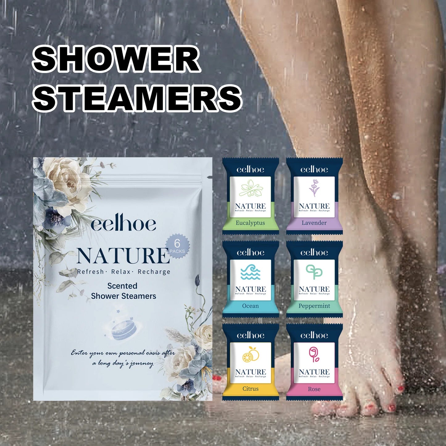 EELHOE Shower Steamer Tablets Nourishing Spa Bath 6 Pack Odor Elimination