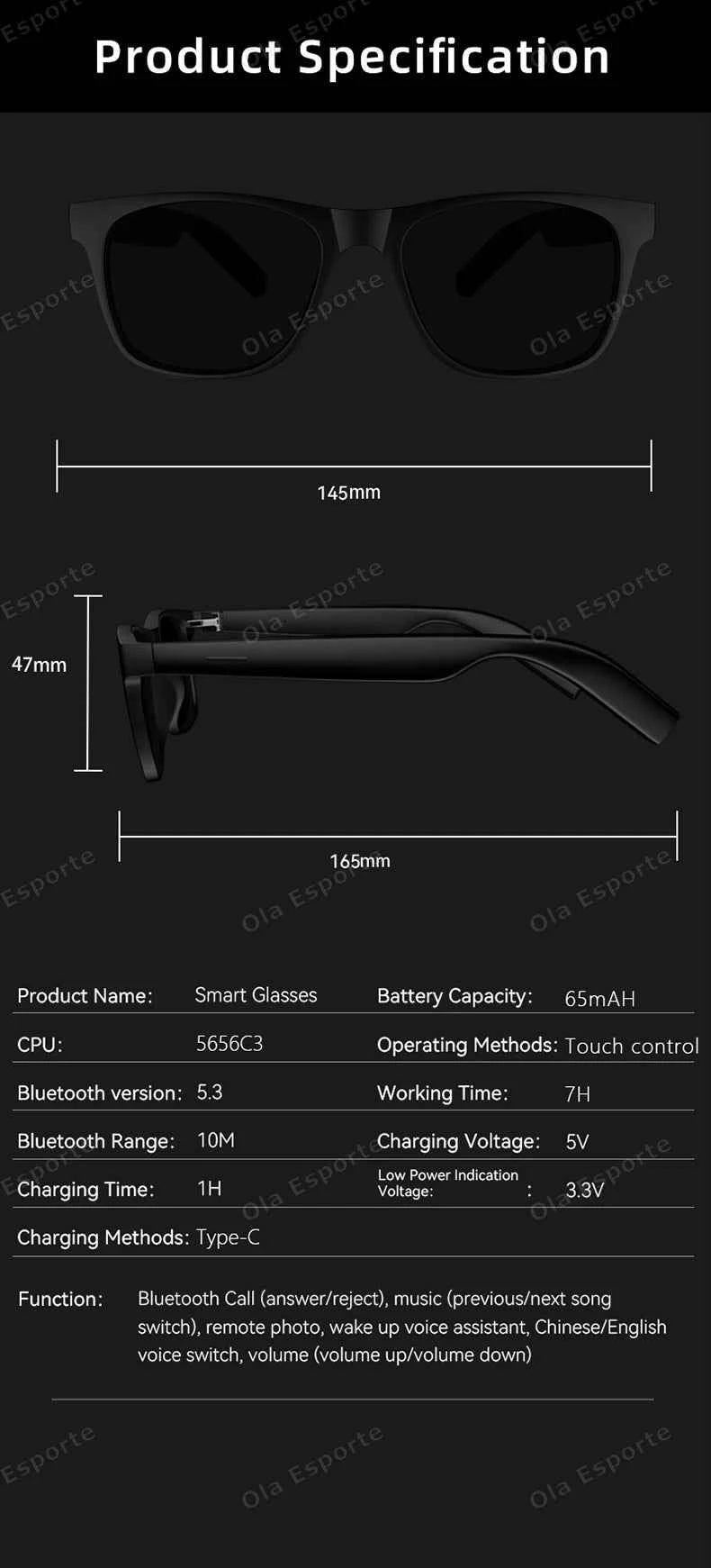 Unisex Smart Bluetooth Glasses Polarized UV Sunglasses Voice Call Music 2025