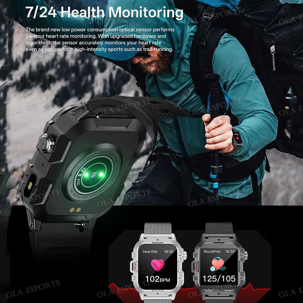 2025 New Military Smart Watch Men IP67 3ATM Outdoor Sports Fitness Tracker Health Monitoring 1.44 Inch Bluetooth Call Smartwatch