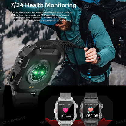 2025 New Military Smart Watch Men IP67 3ATM Outdoor Sports Fitness Tracker Health Monitoring 1.44 Inch Bluetooth Call Smartwatch