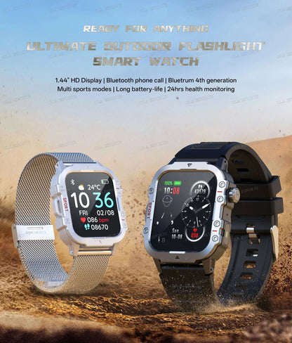 2025 New Military Smart Watch Men IP67 3ATM Outdoor Sports Fitness Tracker Health Monitoring 1.44 Inch Bluetooth Call Smartwatch