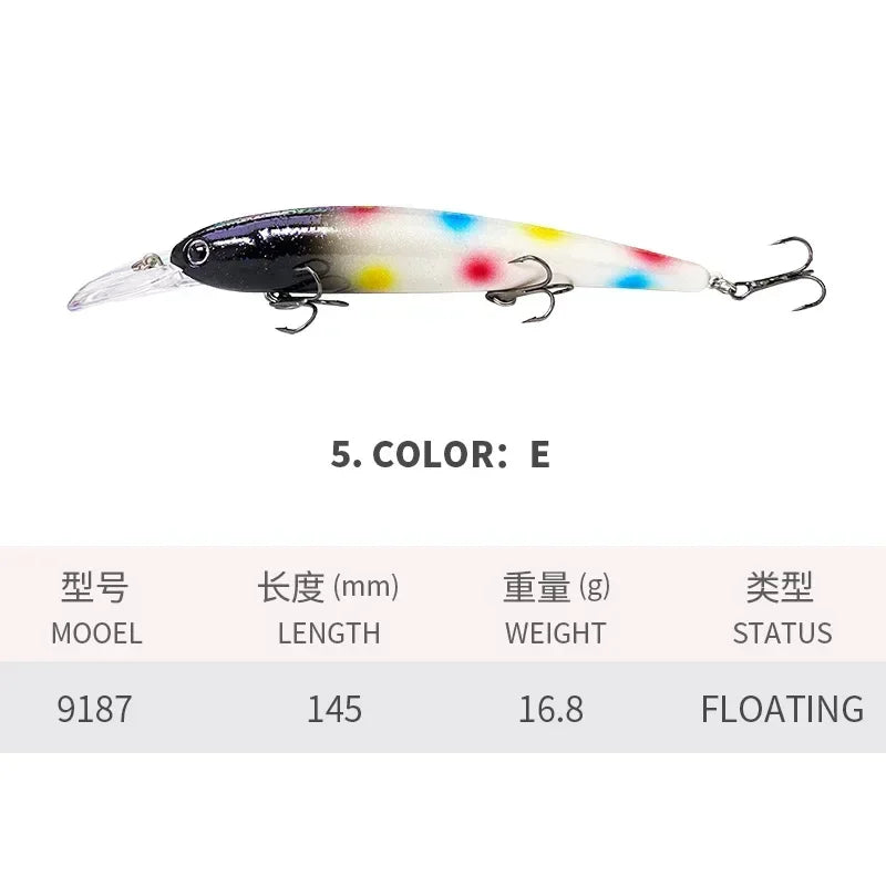 Deep Diving Fishing Lures 145mm Floating Minnow Long Tongue Board 16.8g