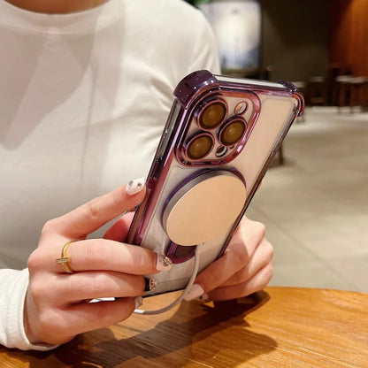 Fashion Plating Magnetic Bracket Case for iPhone 17 16 15 14 13 12 Pro Max Case With Holder Stand Shockproof Cover for Magsafe