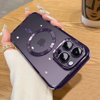 Luxury Plating Wireless Charging Case For Magsafe For iPhone 16 15 14 13 12 11 Pro Max Plus Magnetic Cover With Lens Protector