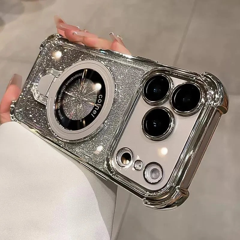 Glitter Ring Holder for Magsafe Case for iPhone 14 15 16 17 Pro Max Plus 13 12 11 Air Bracket Gradient Camera Film Bumper Cover