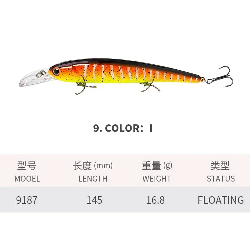 Deep Diving Fishing Lures 145mm Floating Minnow Long Tongue Board 16.8g