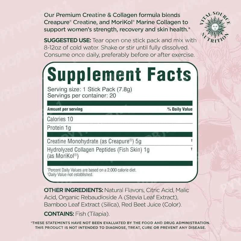 Creatine and Collagen Powder Packs for Strength and Skin Health 20 Servings
