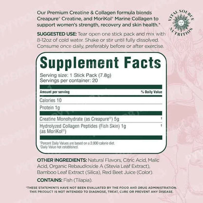 Creatine and Collagen Powder Packs for Strength and Skin Health 20 Servings