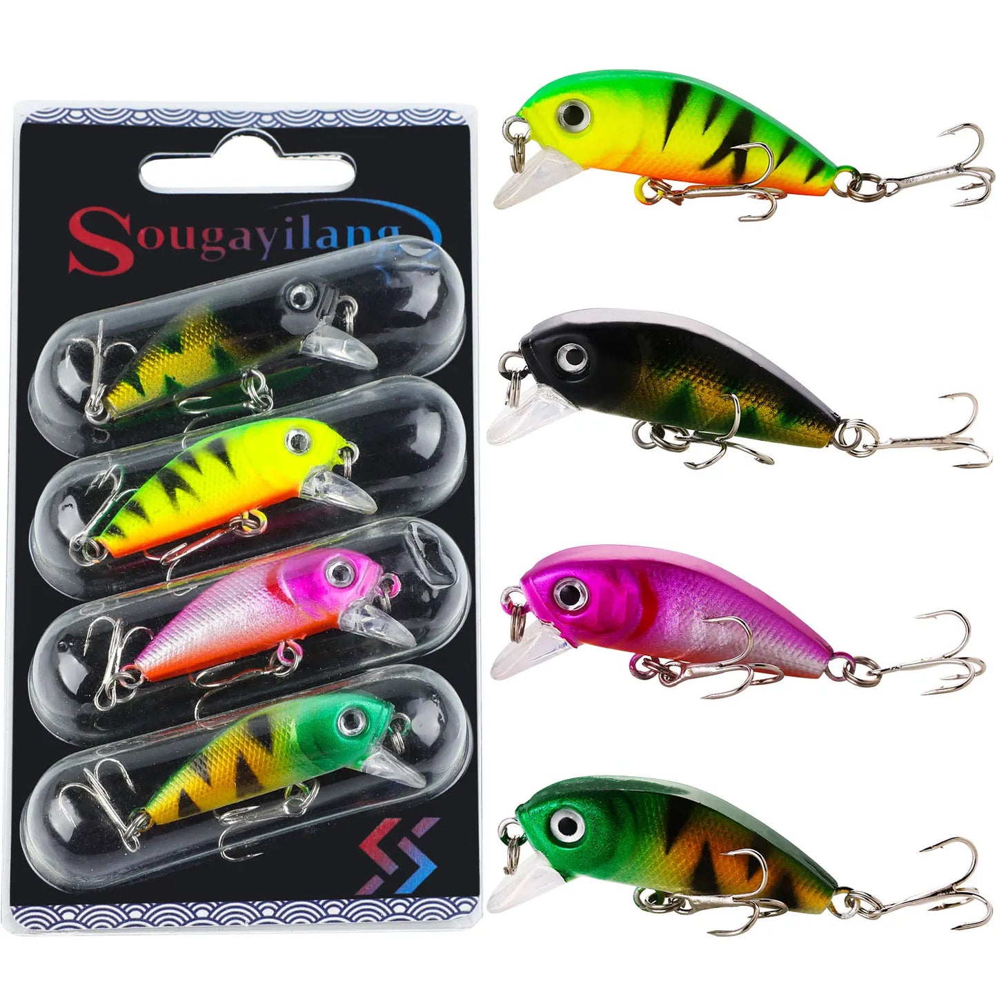 Sougayilang Hard Crankbait Lure 3 Pcs Set Swimming Wobblers For Bass Trout