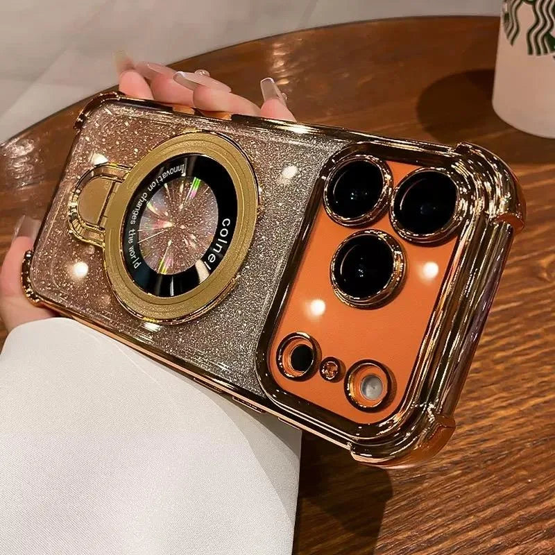 Glitter Ring Holder for Magsafe Case for iPhone 14 15 16 17 Pro Max Plus 13 12 11 Air Bracket Gradient Camera Film Bumper Cover