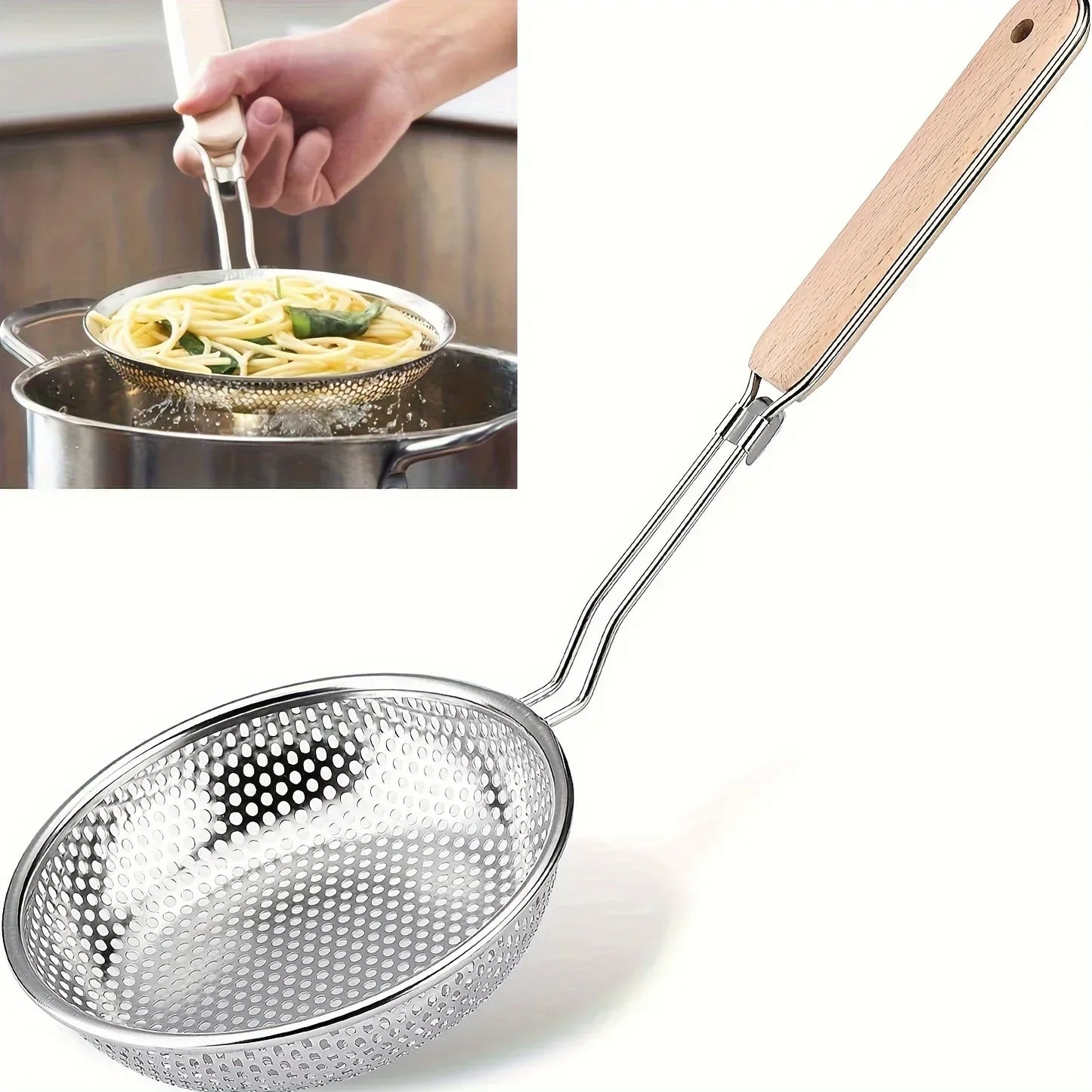 Stainless Steel Skimmer Handheld Wooden Handle Fried Food in The Kitchen Filter Strainer Multifunctional Kitchen Accessories