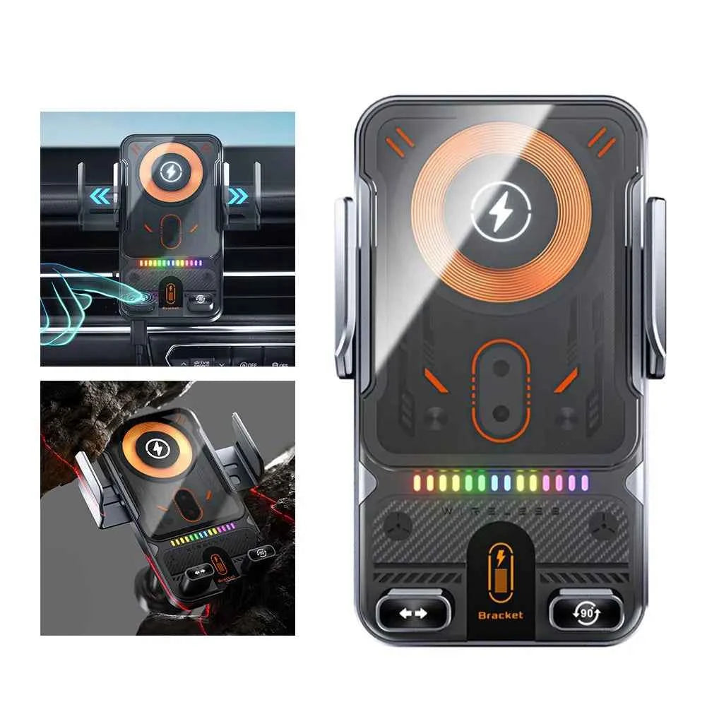 Car Wireless Charger 15W With Auto Clamping Phone Holder And Easy Operation
