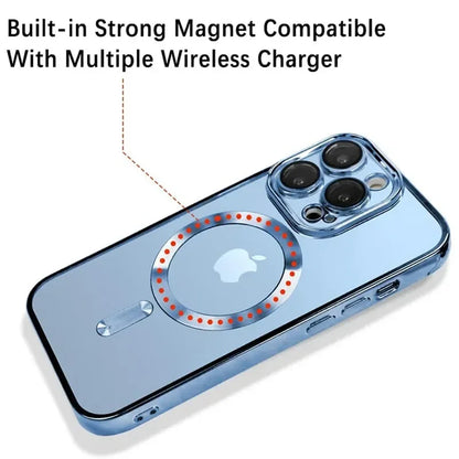 Clear Plating  Magnetic Case For iphone 17 16 15 14 13 12 11 Pro Max Plus Lens Protection For Magsafe Wireless Charge Case Cover