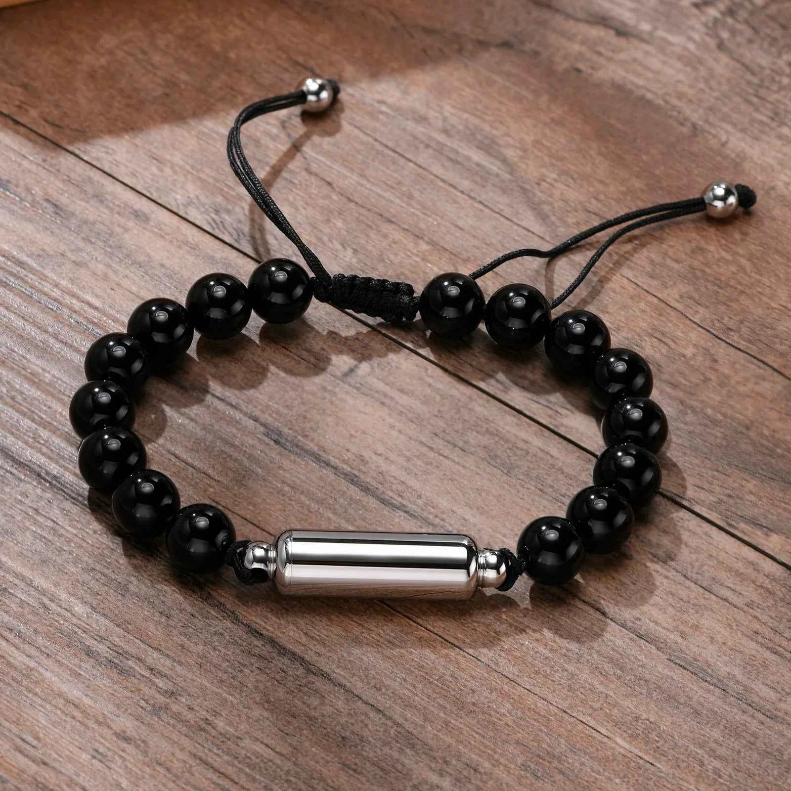 Mens Lava Stone Urn Bracelet for Ashes Cremation Keepsake Memorial Jewelry