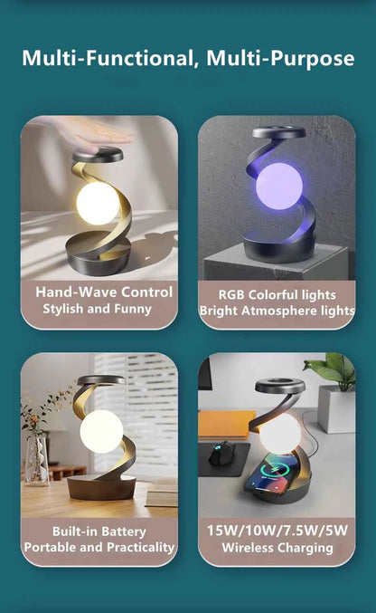 Rotating Floating Table Lamp With 15W Wireless Charger And RGB Light