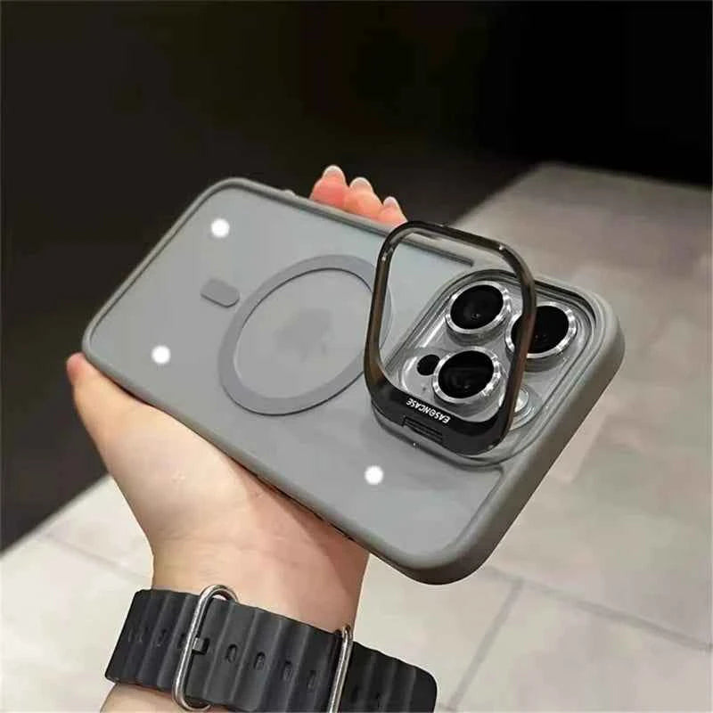 Luxury Magnetic Shockproof Phone Case For iPhone 11 12 13 14 15 16 Pro Max Plus Magsafe Glass Lens Stand Protection Back Cover