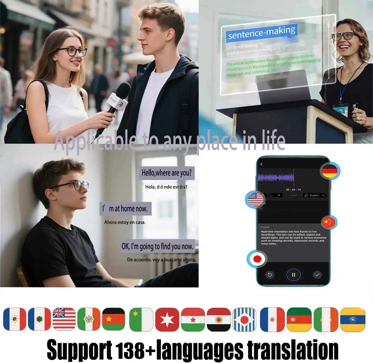 AI Translation Glasses With Photochromic Lenses Live Translation 160 Languages