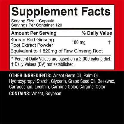 Korean Red Ginseng Supplement 120 Capsules for Energy and Stress Relief