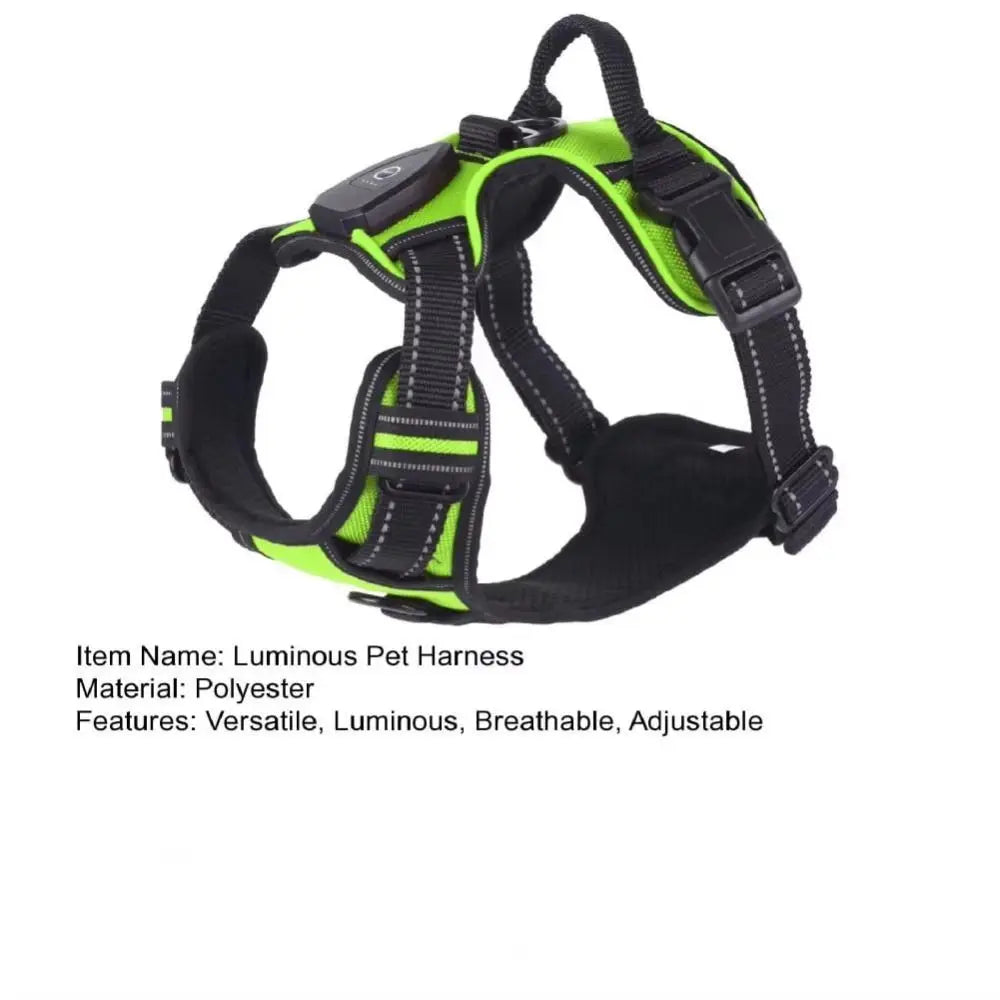 Light Up LED Dog Harness Rechargeable Adjustable Luminous Pet Chest Strap Soft Flashing Dog Glow Vest for Night Walking