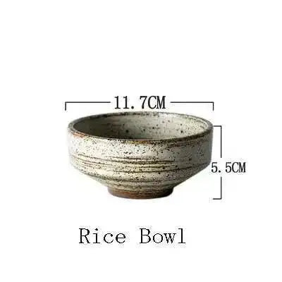 Retro Handmade Stoneware Rice Soup Bowl Tea Cup Round Steak Salad Dinner Plate Dishes Home Dining Dish Japanese Tableware Set