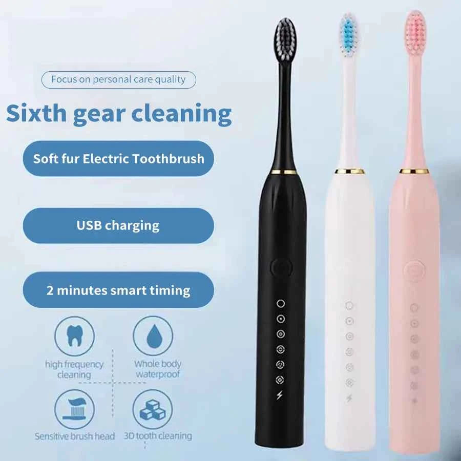 Electric Ultrasonic Toothbrush Six Speed Mode Home Soft Hair USB Charging Waterproof Adult Tooth Cleaner Automatic Couple Set