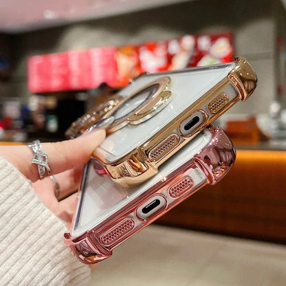 Fashion Plating Magnetic Bracket Case for iPhone 17 16 15 14 13 12 Pro Max Case With Holder Stand Shockproof Cover for Magsafe