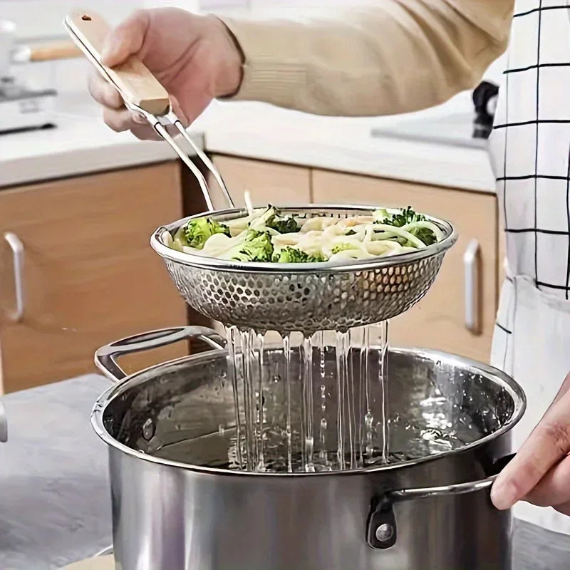 Stainless Steel Skimmer Handheld Wooden Handle Fried Food in The Kitchen Filter Strainer Multifunctional Kitchen Accessories