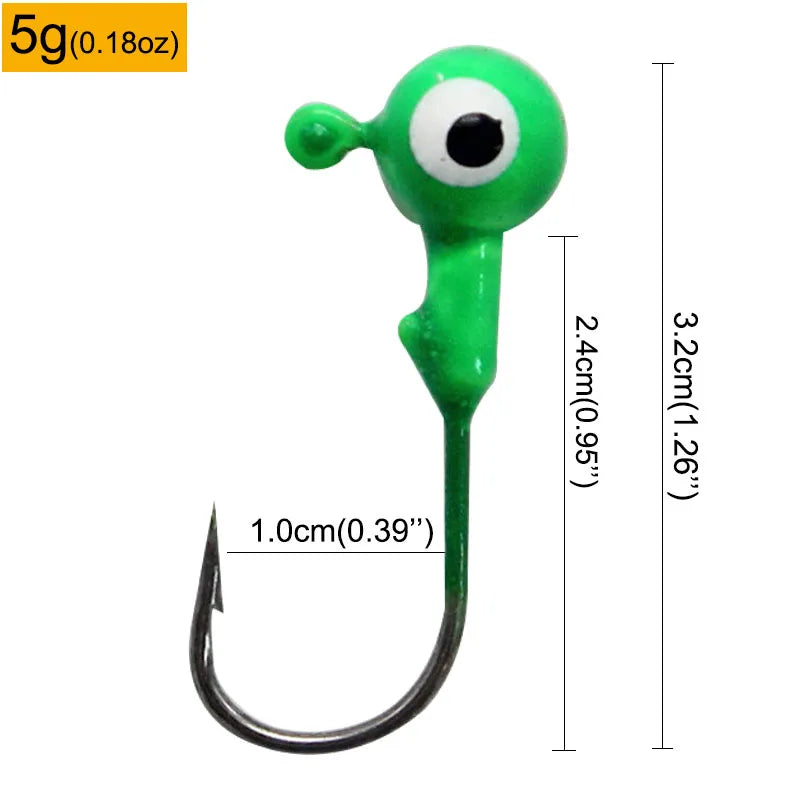 Colorful Jig Head Hooks For Soft Worm Lures 1g 1.8g 3.5g 5g 7g 5pcs Bag
