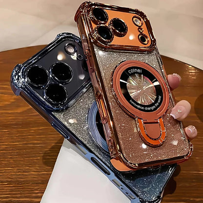 Glitter Ring Holder for Magsafe Case for iPhone 14 15 16 17 Pro Max Plus 13 12 11 Air Bracket Gradient Camera Film Bumper Cover