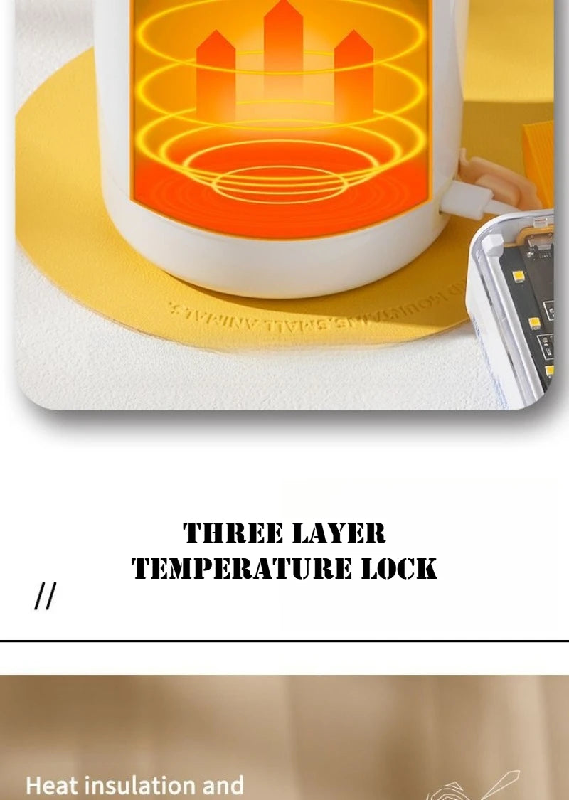 JUSTINLAU 600ML USB Electric Heating Lunch Box 304 Stainless Steel+PP Portable Food Warmer with Spoon for Working&camping Use