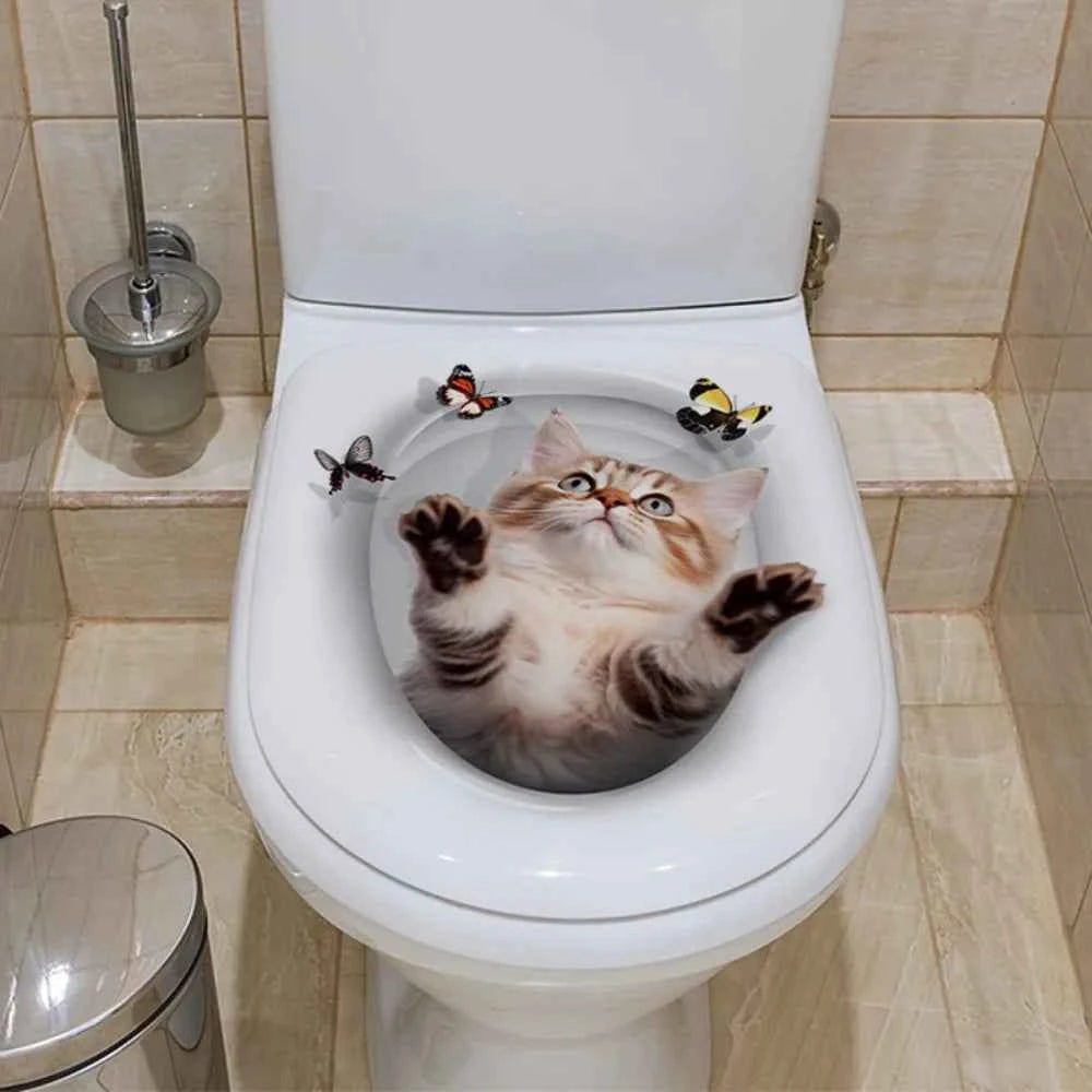 Funny 3D Cat Toilet Stickers Self-adhesive DIY Wall Sticker Squirrel Water Resistant Toilet Seat Decals