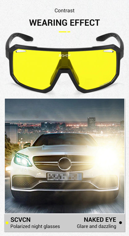 SCVCN Night Vision Glasses Hiking Eyewear Cycling Glasses Driving Eyewear Fashion Polarized Sunglasses Y2K UV400 Mtb Goggles Man