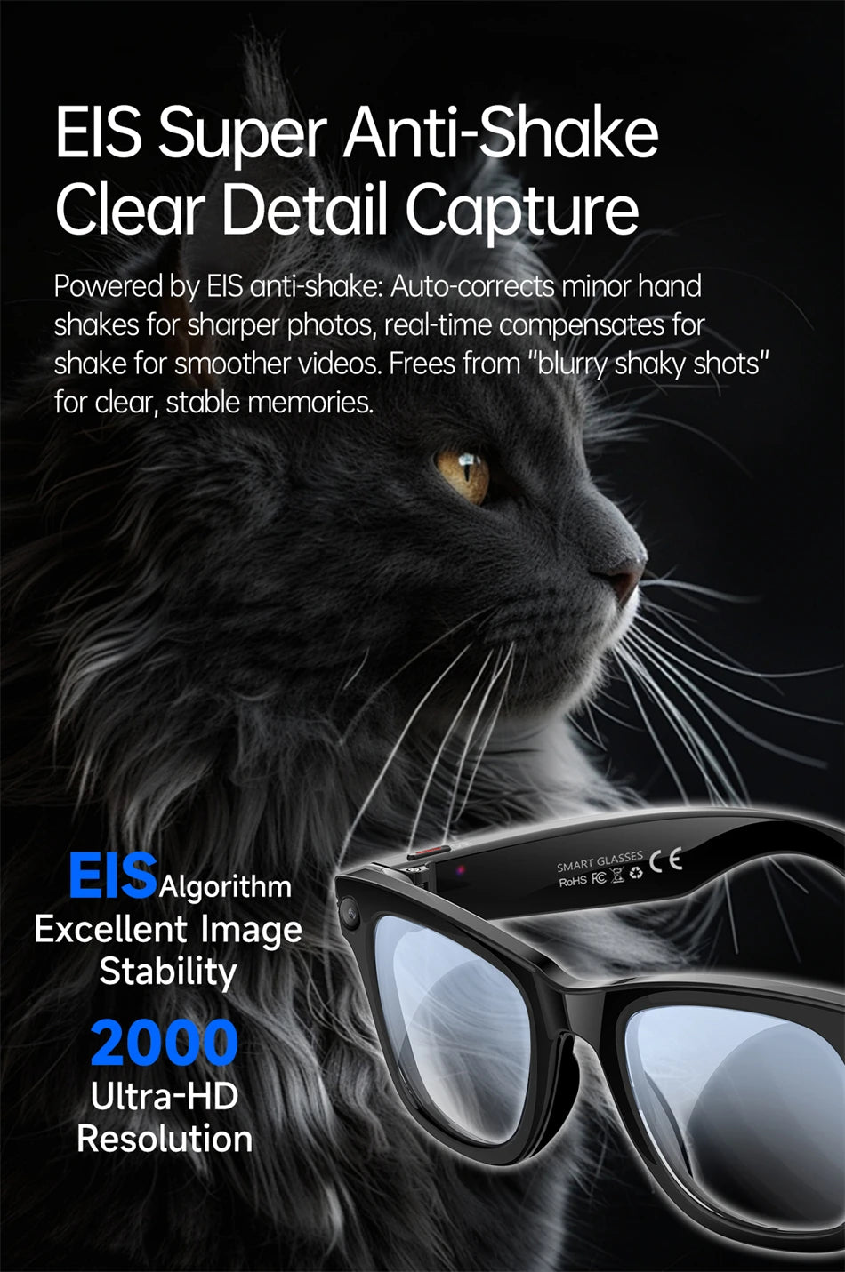 New AI 5MP Camera Smart Glasses 290mAh Waterproof Voice Call Music Bluetooth Smart Sunglasses Video Record Translation Glasees