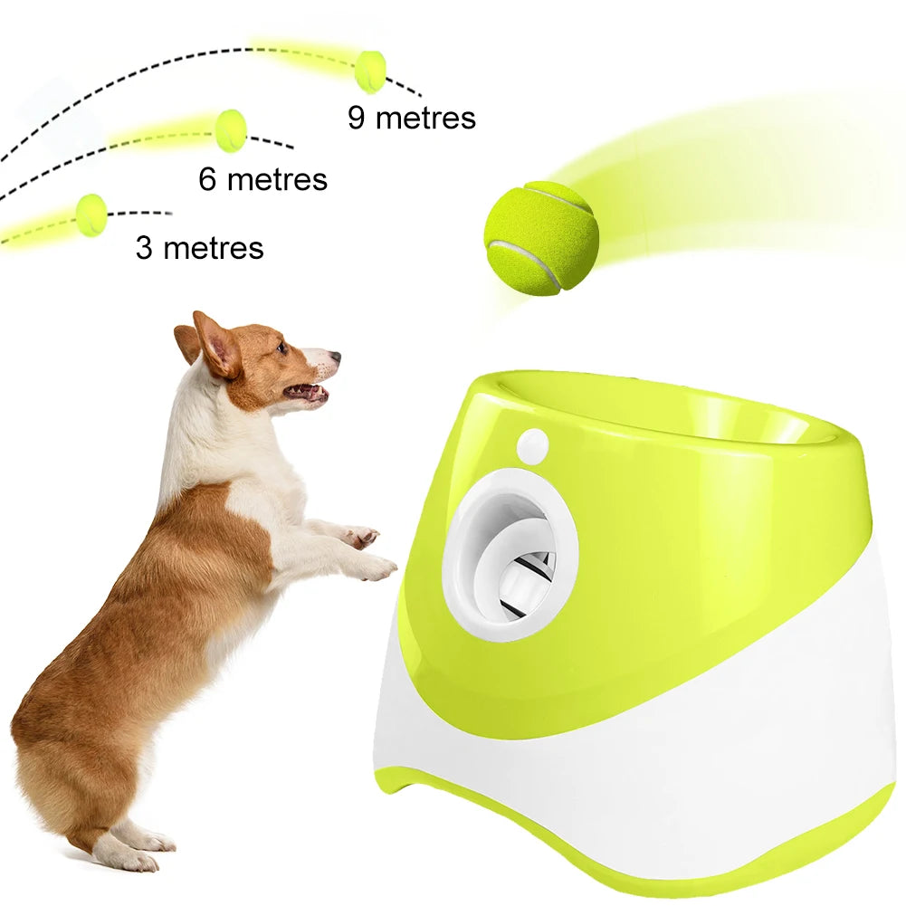 Pet Prime Automatic Dog Ball Thrower Launcher Interative Dog Fetch Machine with 3 Tennis Balls for Indoor/Outdoor Throwing Game