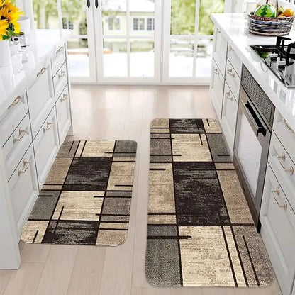 Modern Brown Geometric Kitchen Mat Decor Non-Slip Hallway Balcony Laundry Room Rugs Bathroom Foot Pad Bedroom Door Mat Decor