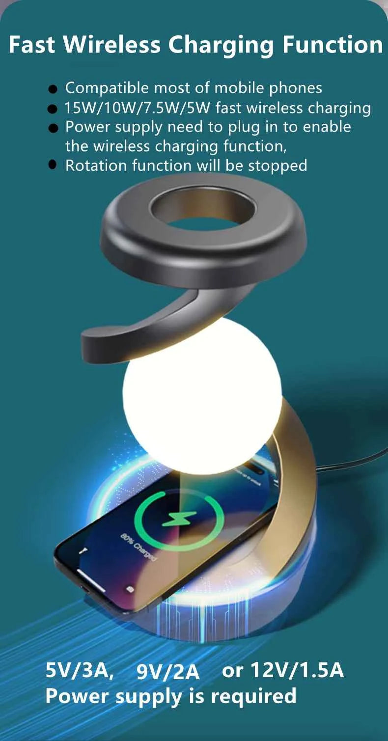 Rotating Floating Table Lamp With 15W Wireless Charger And RGB Light