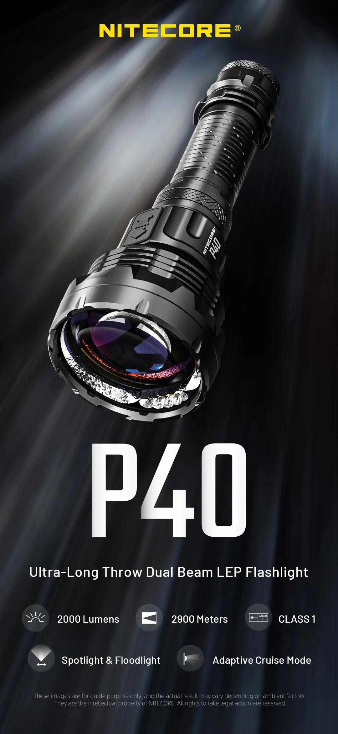 NITECORE Flashlight P40 seraching light Hunting  2000 lumens Ultra Bright Long Range flashlamp included wireless remote switch
