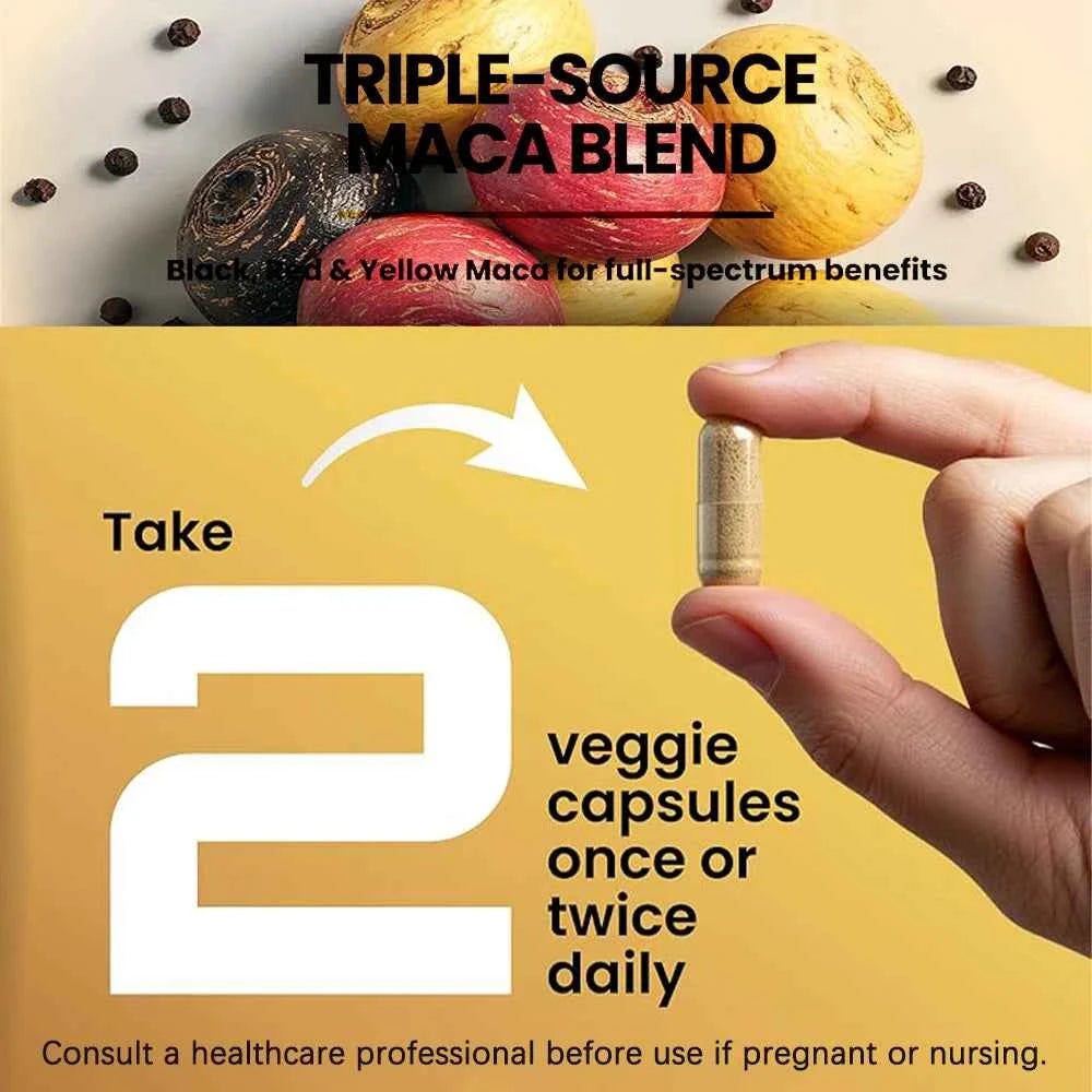 Organic Maca Powder Capsules 1500mg Black Red Yellow Peru Maca For All Vegan