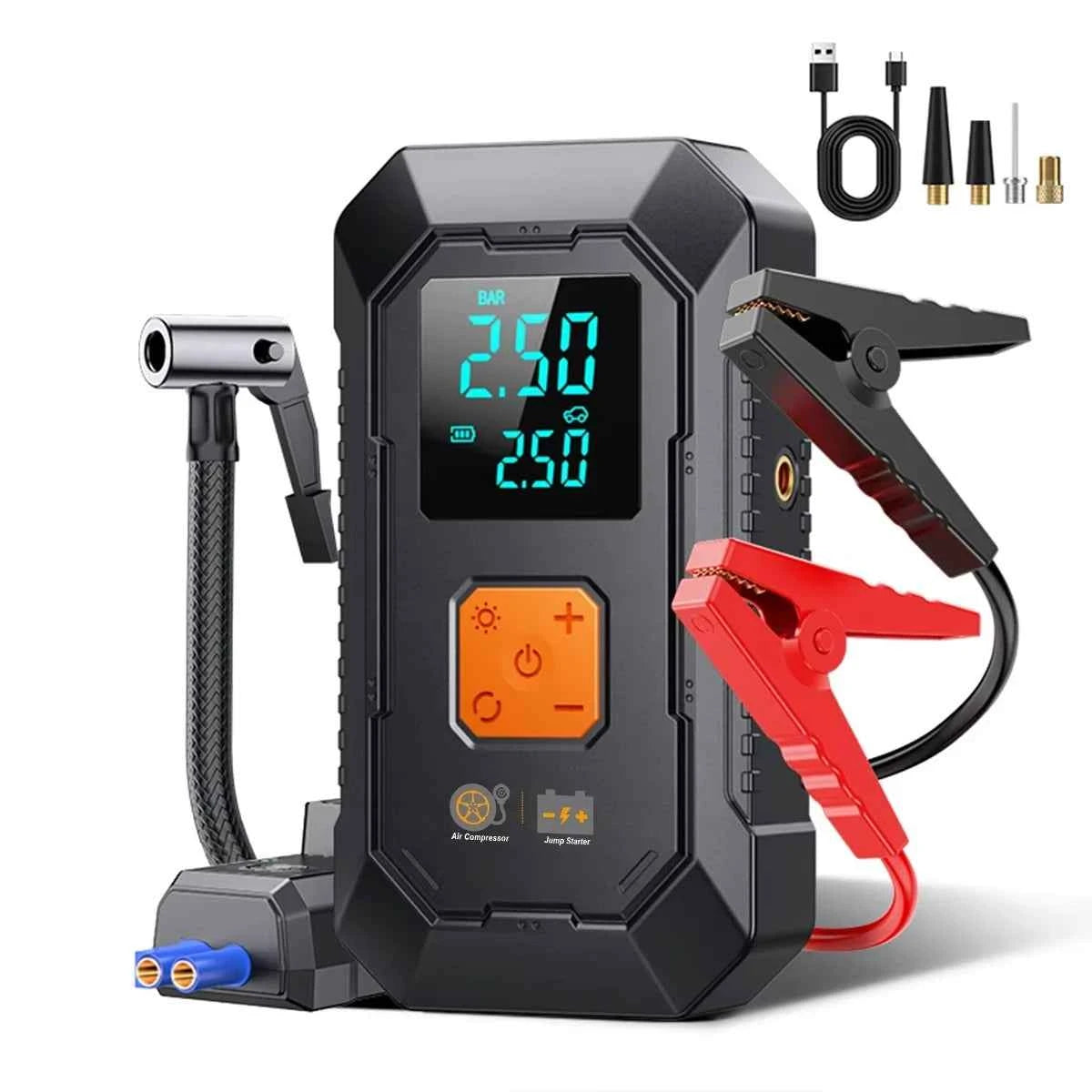 Car Jump Starter with Air Pump Power Pack 12v Battery Booster Tire Inflator Emergency Portable Car Jump Starter