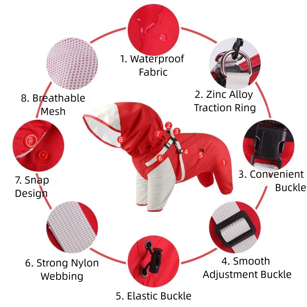 Waterproof Pet Dog Raincoat with Hat Lightweight Outdoor Dog Raincoat Reflective Stripe S-XXL Dog Rain Cape Pet Supplies